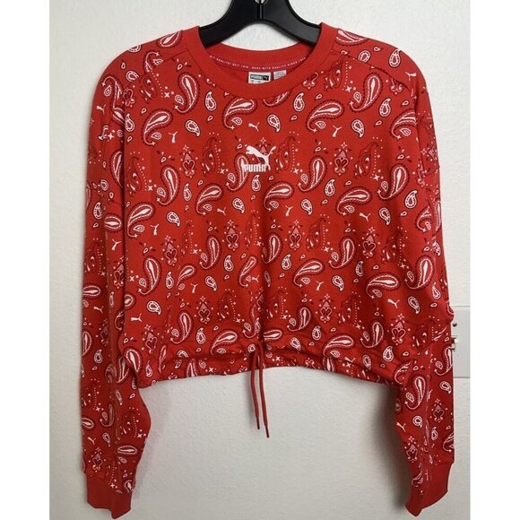 Puma off beat paisley cropped sweatshirt Drawstring Size Small Poppy red - Picture 10 of 10